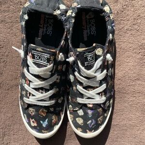 BOBS Black Sneakers with Colorful Dogs Pattern